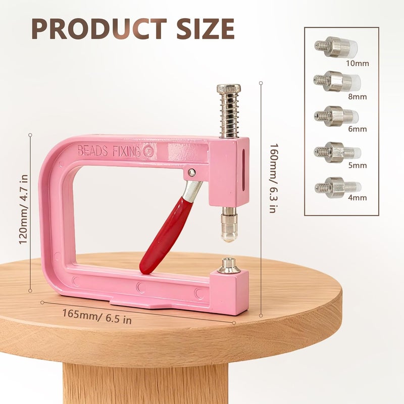 AILUHONG Pearl Setting Machine Hand Press Tools 2 Boxes White No Holes Pearl Beads with Rivet Studs Screw Heads L Hexagon Wrench for Decorating Clothes Hat Trousers Dresses Bag Hair Band DIY Crafts (Pink) - Image 2